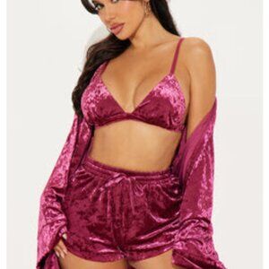 Rachel Velvet Luxe PJ Robe Set - Wine